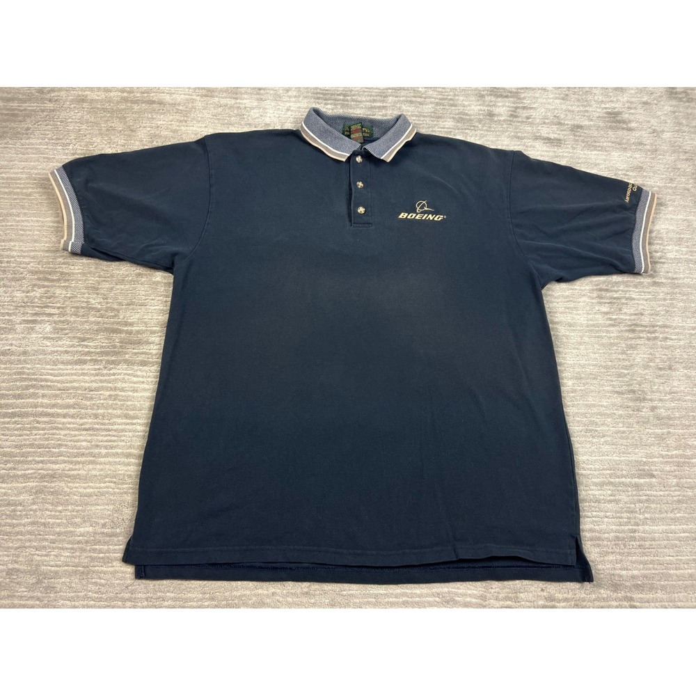 Ash City Polo Shirt Mens XXL Navy Boeing Aerospace Support Quality Combed Cotton